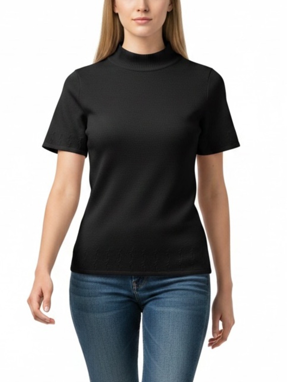Sag Harbor EUC Black Short-Sleeve Mock Neck Sweater Top